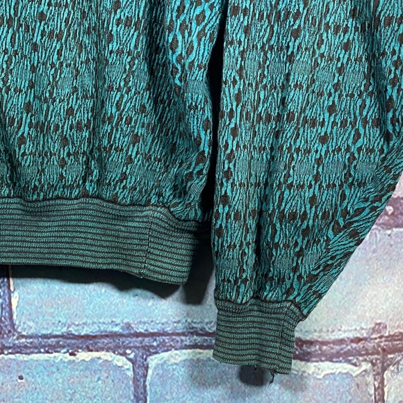 Jhane Barnes Men’s Large Vintage Teal Black Pattern Sweater 90s Knit Hong Kong - Picture 5 of 13